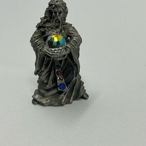 Vtg Pewter Mystical Wizard Figurine with Crystal Orb